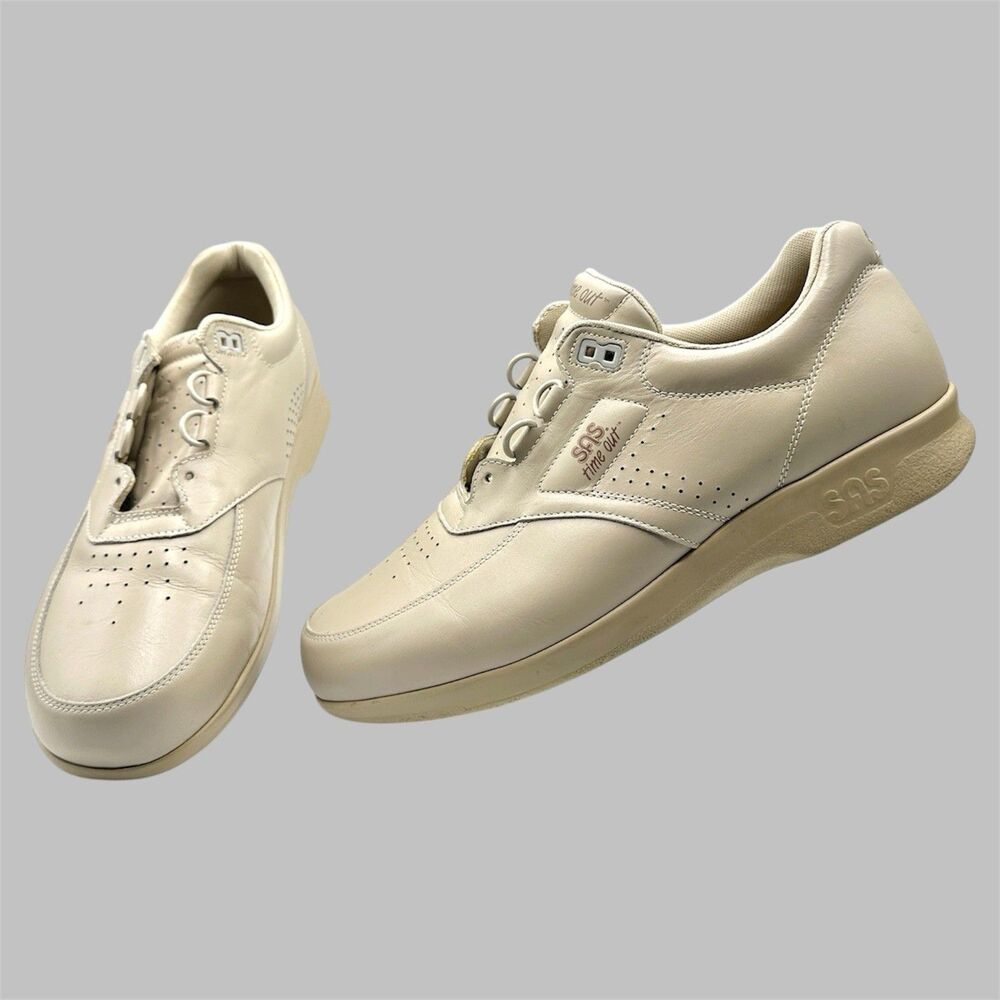 SAS Time Out Walking Shoes Mens 10.5 Bone Beige Leather Lace Up Comfort Sneaker